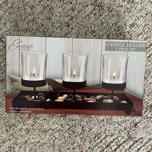 NIB NWT Candle Holder Set with River Rocks